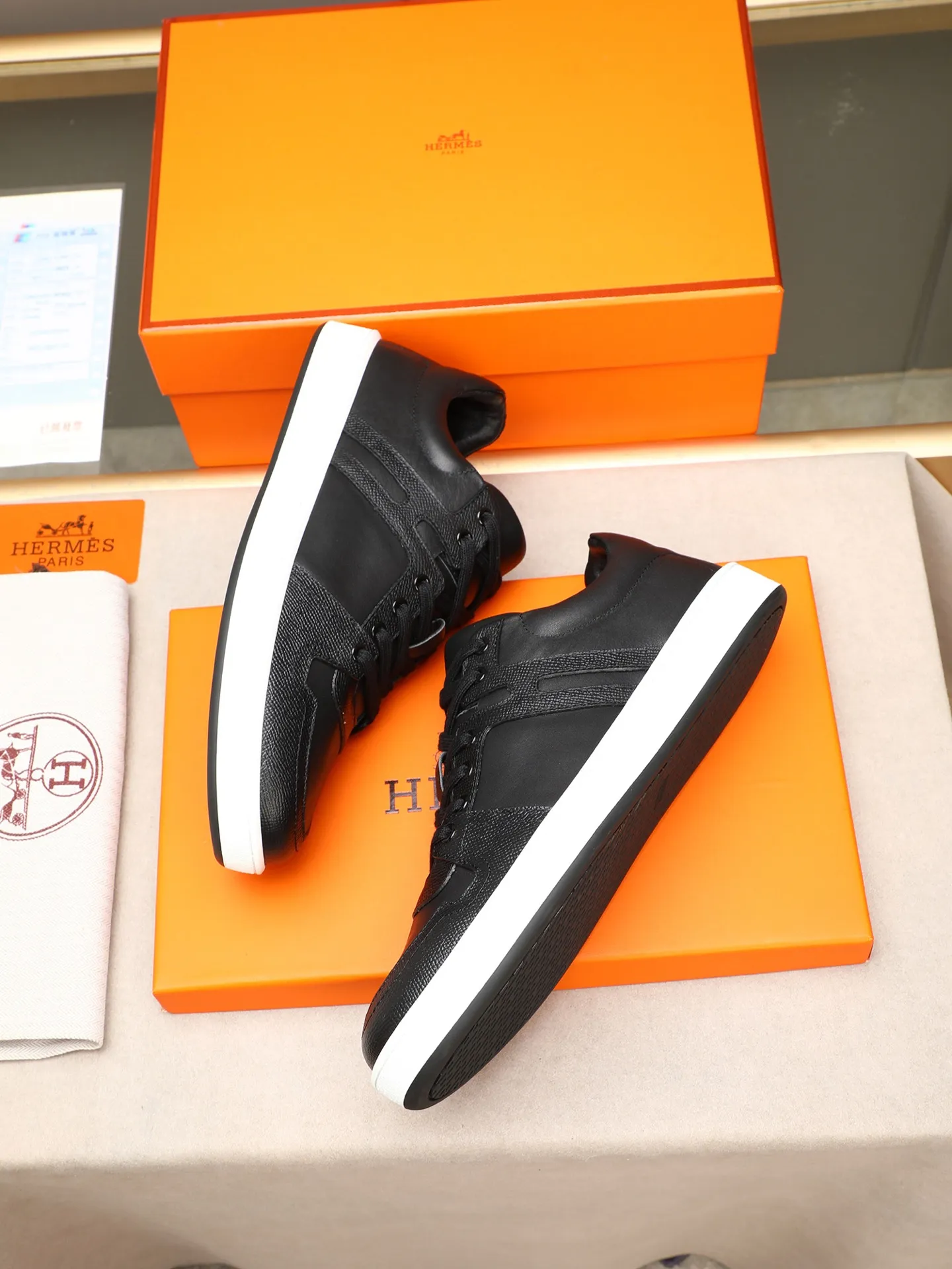 Men's shoes 💰720 [HERMES] Hermès - High-end quality original 🔍🔍🔍 casual sneakers - Upper: 🔝 Napa calfskin, shoe body sewn with brand 'H' totem - Lining: water-dyed cowhide - Outsole: original TPR. :38-44 (45, can be customized)